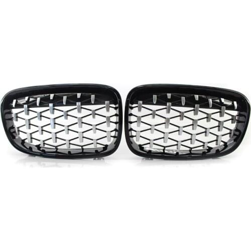 Pair of Car Front Black Grille w/ Half Chrome Diamond Meteor Style for BMW 1 Series F20 2011-2014