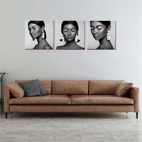 Canvas Print Fashion Woman Portrait Wall Art Pictures for Dining Room Lobby Office Home Decor Black Girl Artwork Drop Shipping