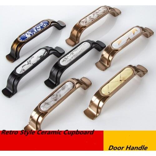 96mm european retro style rural Marble ceramic kitchen cabinet wine cabinet handle black bronze dresser tv cabinet drawer knob