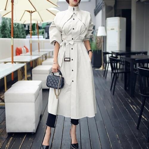 Fashion New Women Trench Coat Long Single-Breasted BeltLady Clothes Autumn Spring Outerwear Oversize Loose