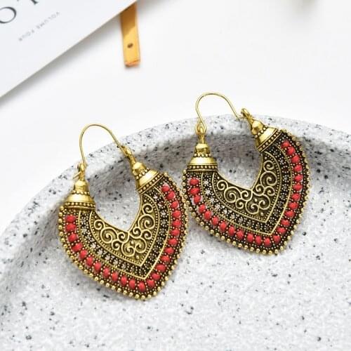 Vintage Heart Drop Earrings for Women Bohemian Ethnic Hollow Carved Rope Wrap Dangle Earrings Femme Boho Party Jewelry Gift