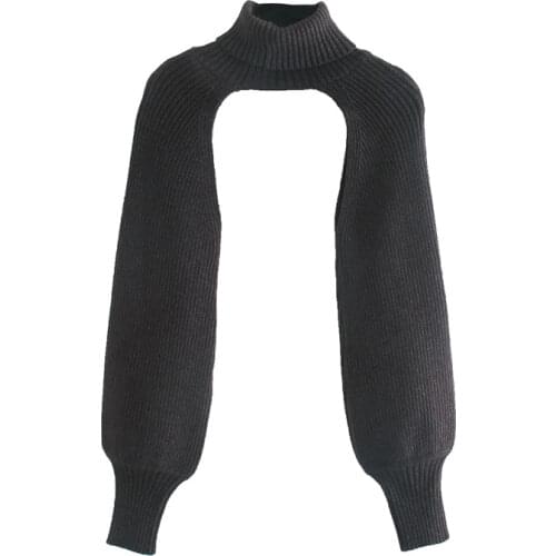 ZA Women 2020 Fashion Arm Warmers Knitted Sweater Vintage High Neck Long Sleeve Female Pullovers Chic Tops