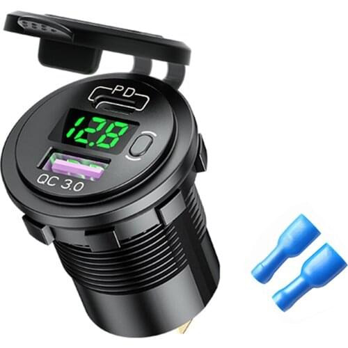 P21-B Car Boat Motorcycle Dual USB Charger PD + QC 3.0 USB Charger Socket for 12V 24V Car Truck Motorcycle RV with 2x Terminals
