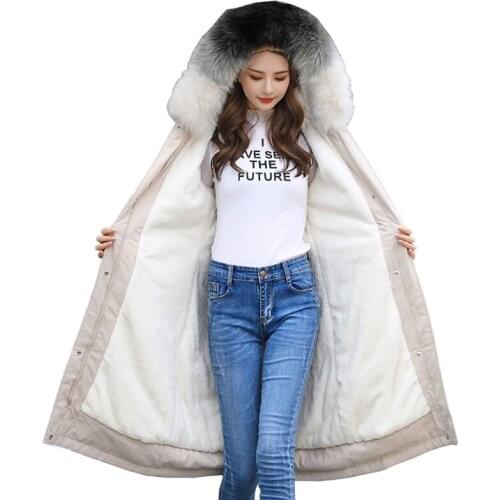 2019 Womens Winter Parkas Plus size L-6XL Thicken Flocking lining Down cotton jacket Female Fur collar Hooded Long Coats G649