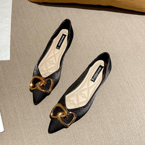 Single Shoes Womens Spring and Autumn 21 New Pointy Shallow Mouth Flat-bottomed Joker Lok Fu Shoes Soft Bottom Sweat Absorption