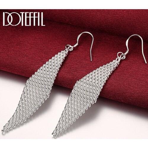DOTEFFIL 925 Sterling Silver Intertwined Network Drop Earrings For Women Wedding Engagement Party Jewelry