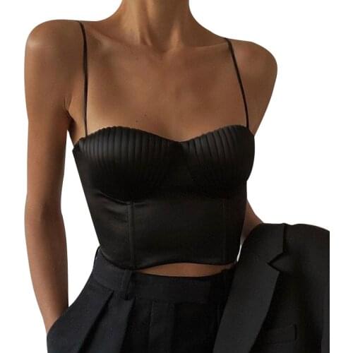 Women Mermaid Push Up Shell Folds Vest Crop Tank Top Cami Top Sexy Summer Halter Camis Cropped Top Skinny Corset For Ladies