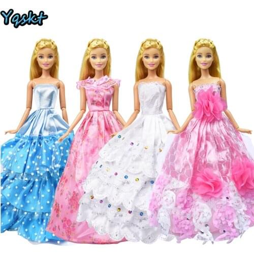 10 Pcs/set (4 Dress+6 Necklace) Wedding Dress High Quality Clothing Fashion Beautiful Princess Gown for 12 Inch Doll Dress