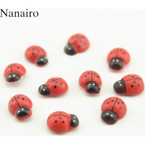 12*15mm 500Pcs Wooden Ladybird Ladybug Wall Sticker Children Kids Painted adhesive Back DIY Craft Home Party Holiday Decoration