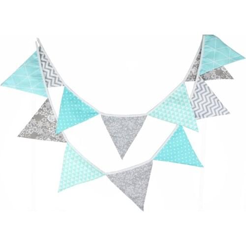 3.2m Nordic Retro Style Tiffany Blue Gray Banner Pennant Garland Birthday Bunting Wedding Party Decor Family New Year Photograph