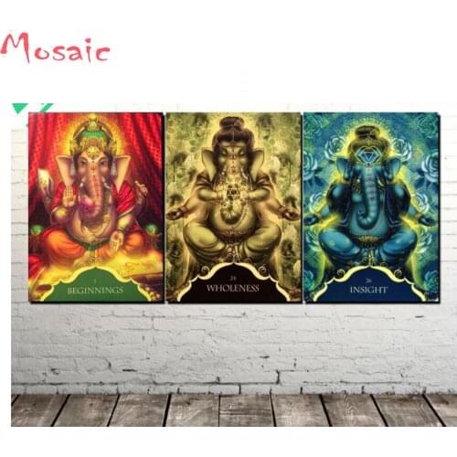 3pcs 5d Diamond Embroidery Buddha Lord Full Square round Mosaic Diamond Painting Cross Stitch Indian religions for elephant god