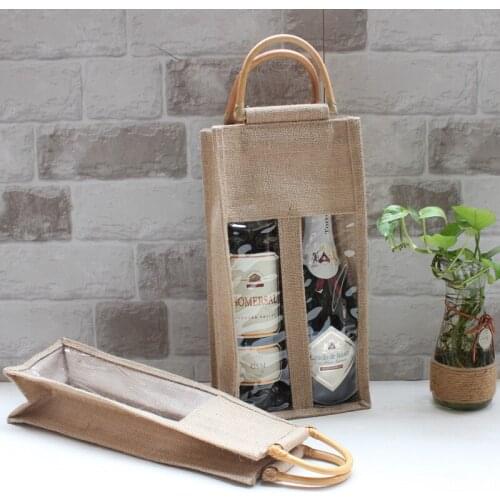 33cm storage cloth bag for red wine burlap bag rattan handle tote bag eco friendly gift bag