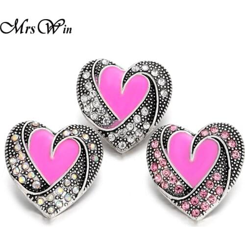 6pcs/lot Love Snap Jewelry Crystal Love Heart 18mm Metal Snap Button Fit OEM DIY Snap Bracelets for Women Buttons Jewelry
