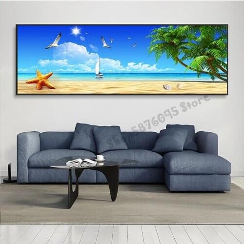 Full Square，Round Drill 5D DIY Diamond Painting Ocean, Beach, Sun,Coconut Tree 3D Embroidery Landscape Cross Stitch Decor TT5224