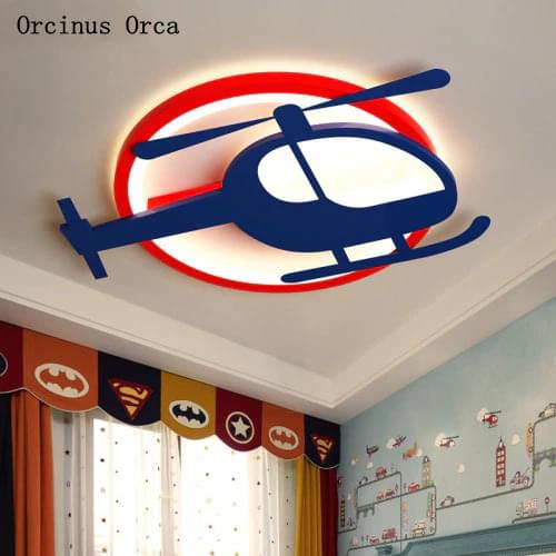 American Creative Simple Helicopter ceiling lamp Boys'Bedroom Childrens Room Lights Cartoon Color LED Aircraft ceiling lamp