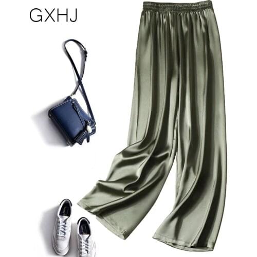 Pantalon pour femme Women Straight Pants Wide leg full length Streetwear Loose Casual trousers satin elegant pants LHJ018