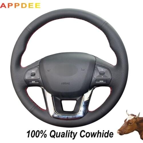 Black Genuine Leather Steering Wheel Cover for Kia K2 Kia Rio 2011 2012 2013