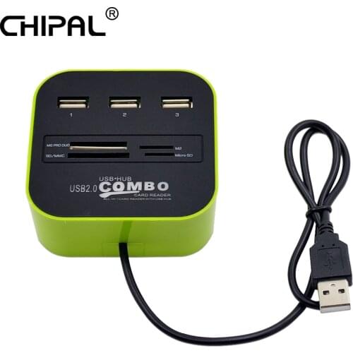 CHIPAL All in 1 Combo Mini USB HUB 3 Port USB 2.0 Splitter Adapter with TF SD M2 MS MMC Card Reader for Computer Laptop Desktop
