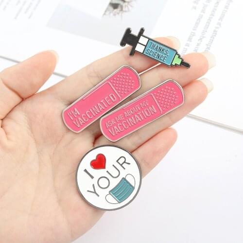 Danymia I'm Vaccinated Thanks Science Brooch Pins Enamel Cute Metal Badges Lapel Pin Brooches Jackets Jeans Cartoon Accessories