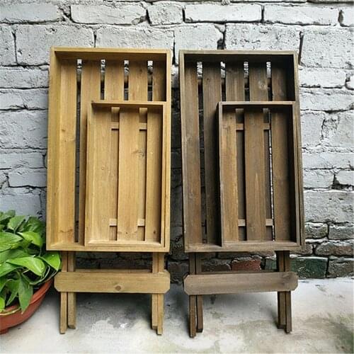 Country handicraft vintage retro folding table wood tray