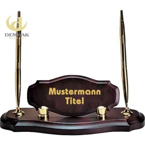 WINA Personalized Brown Wood Desk Name Plate, Custom Engraved Desk Name Plate with Gold Pen Holder ,Office Name Plate