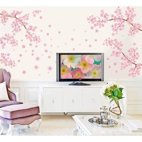 DIY Pink flower tree wall sticker Living Room Bedroom Wall Decal TV Sofa Background Home Decor Mural Wallpaper