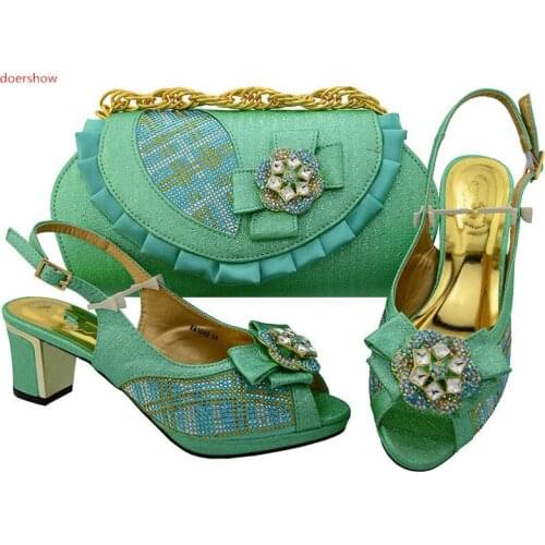 Doershow Shoes and Bag Set In Italy Sales In Women Matching Shoes and Bag Set Decorated with Rhinestone Nigerian shoes HSK1-20