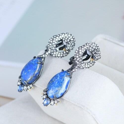 European and American jewelry wholesale mosaic natural turquoise full drill personality snake shape ear-hole ear clip earrings