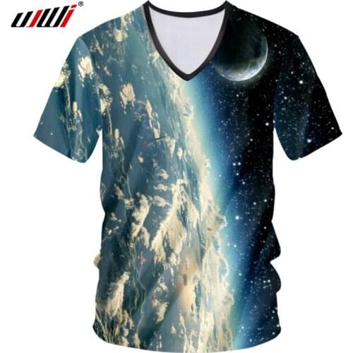 UJWI V Neck Tshirt Men 3D Galaxy Space Punk Rock Tee Tops Star Shirts Moon Printed T-shirt Quick Drying Short Sleeve T Shirts