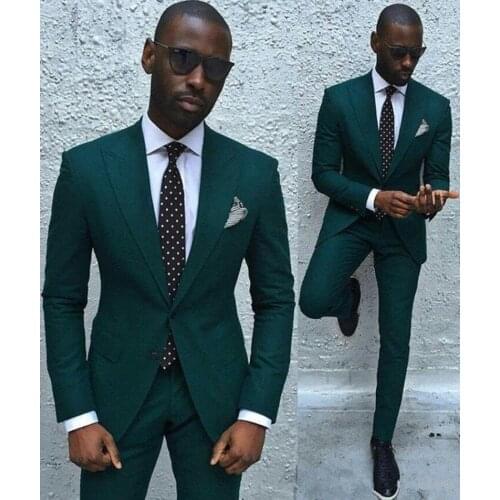Customize Green Men Suits Two-Button 2Piece Groomsmen Suits Man Blazer Slim Fit Business Suit(jacket+pant)