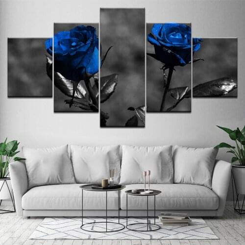 Beautiful blue rose flowers 5 Piece HD Wallpapers Art Canvas Print modern Poster Modular art painting for Living Room Home Decor