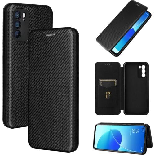 Magnetic Carbon Fiber Flip Leather Wallet Case For OPPO Realme 8 Pro 7 Pro 6 Pro Reno 6 Pro Plus Holder Walle Cover Phone Case