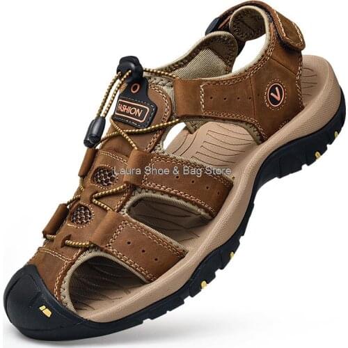 2021 New Sandals For Men Summer Shoes Breathable Sandals Male Comfortable Slippers Hollow Sandals Mens Flat Shoes Khaki Brown