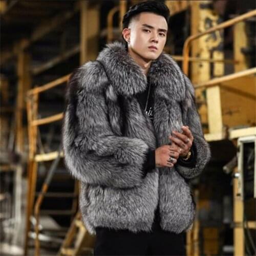 Mens imitation fur leather coat new fox fur short clothes autumn winter warm silver casual jacket шуба из искусственного