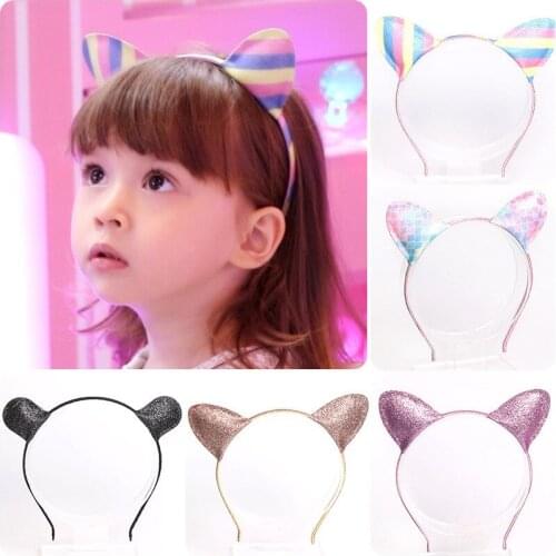 Girls Cat Ears Headband Crystal Hairband Bright Powder Mermaid Headwear Hair Accessories Christmas Gifts