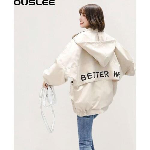 Ouslee Spring Summer Autumn Women Coats and Jackets Zipper Letter Harajuku Top Long Sleeve Females Black Coat Casual Jacket
