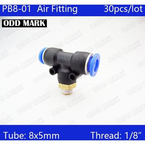 PB8-01 Free shipping 30Pcs Pneumatic 1/8" Male Thread 8mm Push In Quick Fittings T Connectors
