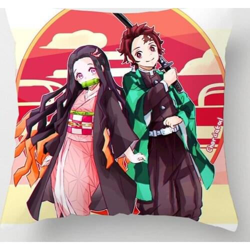 40*40CM Japanese Anime Demon Slayer Plush Pillow Office Cushion Pillow for a Nap Plush Toys Birthday Present Kamado Tanjirou