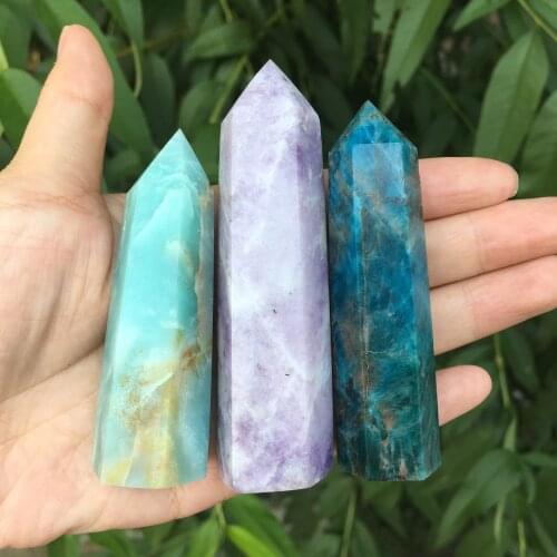 3PCS Natural Gemstones apatite Lazuli Minerals Caribbean Ore Raw Original Stones Carved Tower Healing Crystal Point Wand