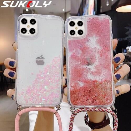 Luxury Liquid Quicksand Phone Case Crossbody Necklace Cord Lanyard With Rope For iphone 12 11 Pro Max6 6S 7 8 Plus X XR XS Cover