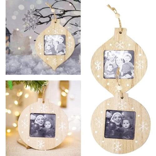 Christmas Creative Wooden Family Photo Sticker Frame Pendant Tags for Xmas Tree Decor
