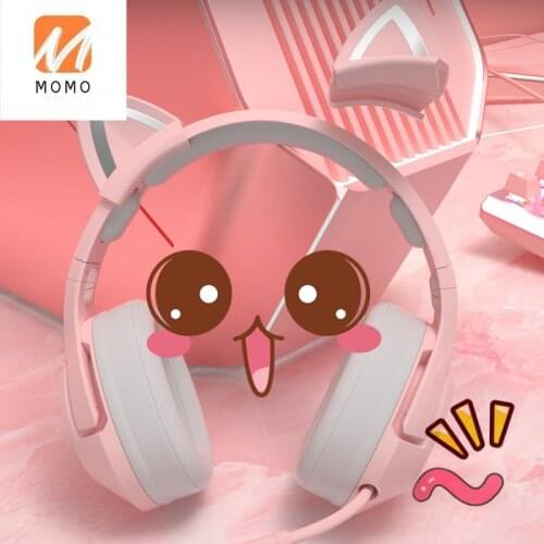 Pink Cat Ears Headphone Head-Mounted Cute Girl Game 7.1 Channel Hear Sounds to Discern Location Gaming Headsets with Microphone