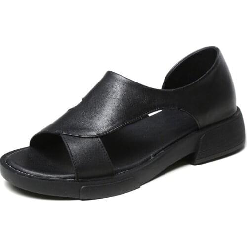 2021 Fashion Summer Shoes for Women Platform Sandals Open Toe Genuine Cow Leather Slip on Flat Heel Lazy Sandals Sandalias Mujer