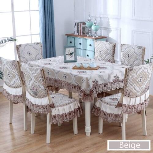 European Style Ruffle Table Cloth Dining Chair Back Cushion Cover Floral Pattern Tablecloth Decorative Cover For Banquet Table W
