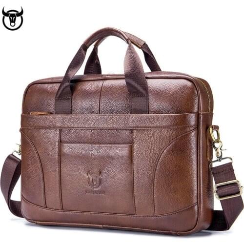 TopFight Leather Mens Briefcase Bags for Laptop 14inch Messenger Shoulder Purse Business Brand Male Briefcases Handbags
