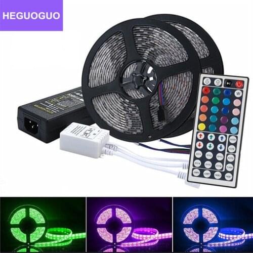 5m 10m RGB LED Strip DC12V 5050 SMD 60leds/m Waterproof Flexible RGB Diode LED Tape Light+44key Controller+12V Power Adapter Set