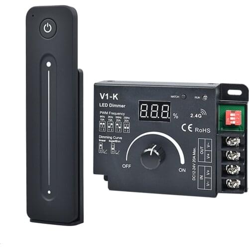 LED Strip Dimmer 12V 24V PWM Frequency Adjustable 1CH 20A Rotary Knob 2.4G RF LED Dimmer Touch Remote Control Dimer