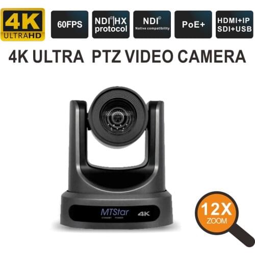 12X4K 60fpsSDI HDMI USB PoE IP PTZ Camera Video line-in IP NDI Camera for Broadcasting VISCA RTMP AI PTZ Video Conference Camera