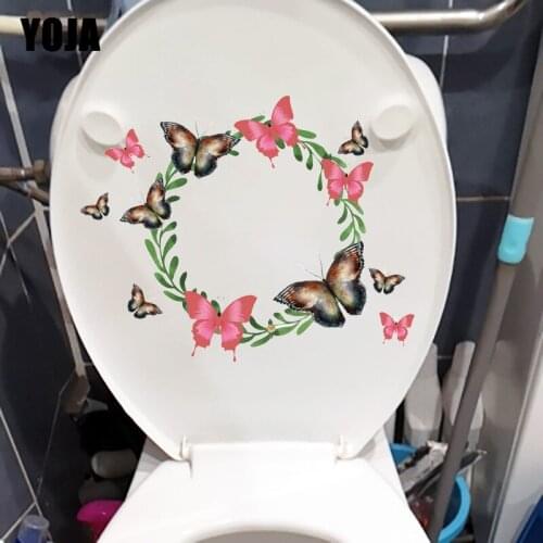 YOJA 21.6X19.2CM Butterfly Garland Fashion WC Sticker Toilet Classic Home Room Decor Wall Decal T1-2306