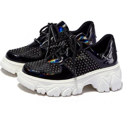 Women Lace Up Genuine Leather Chunky High Heels Platform Party Pumps Shoes Female Round Toe Summer Fashion Sneakers Casual Shoes